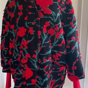 Iris Apfel Elegant Red Floral Teddy Jacket medium